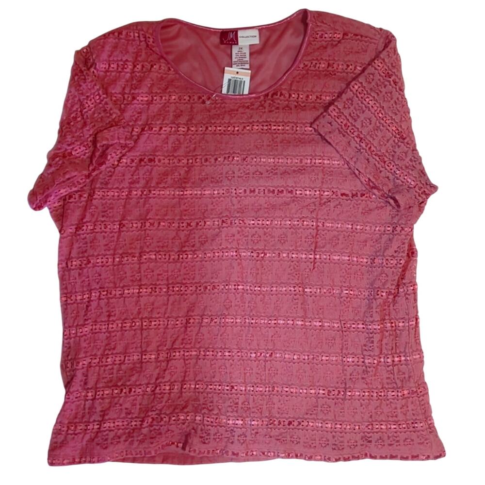 NWT JM Collection 2X Pink Lace T-Shirt [0075]